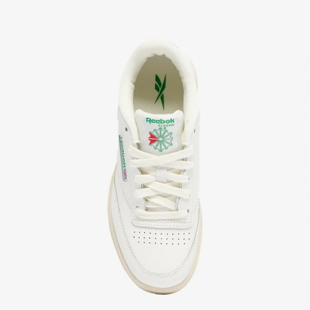Reebok Kids Club C Vintage Sneakers in Off-White with Green and Red Accents